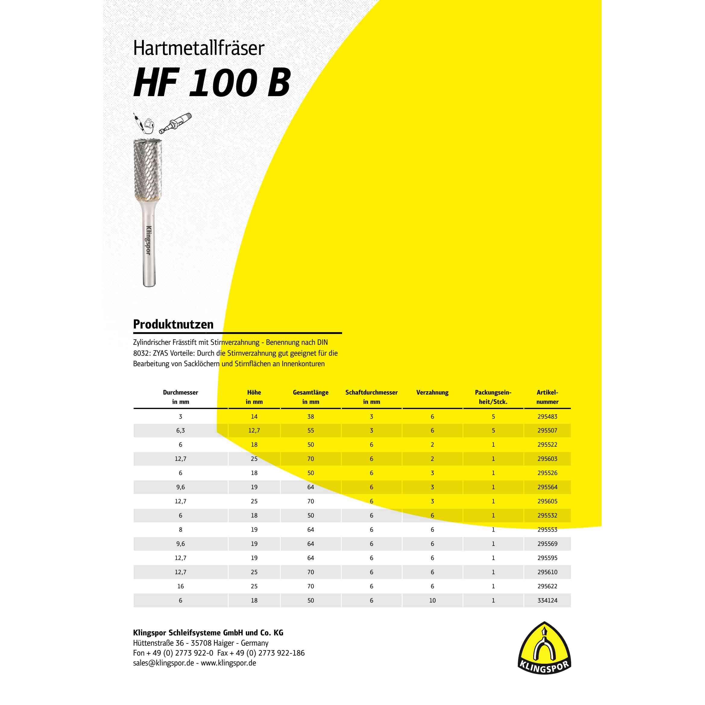 HF 100 B - Fresa de metal duro (12,7 x 19 x 6 mm, dentado cruzado)