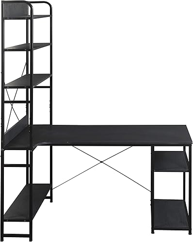 Miniatura 8 de Escritorio multifuncional para computadora de oficina en casa con estantería abierta de 5 niveles mucho espacio de almacenamientomarco de acero y