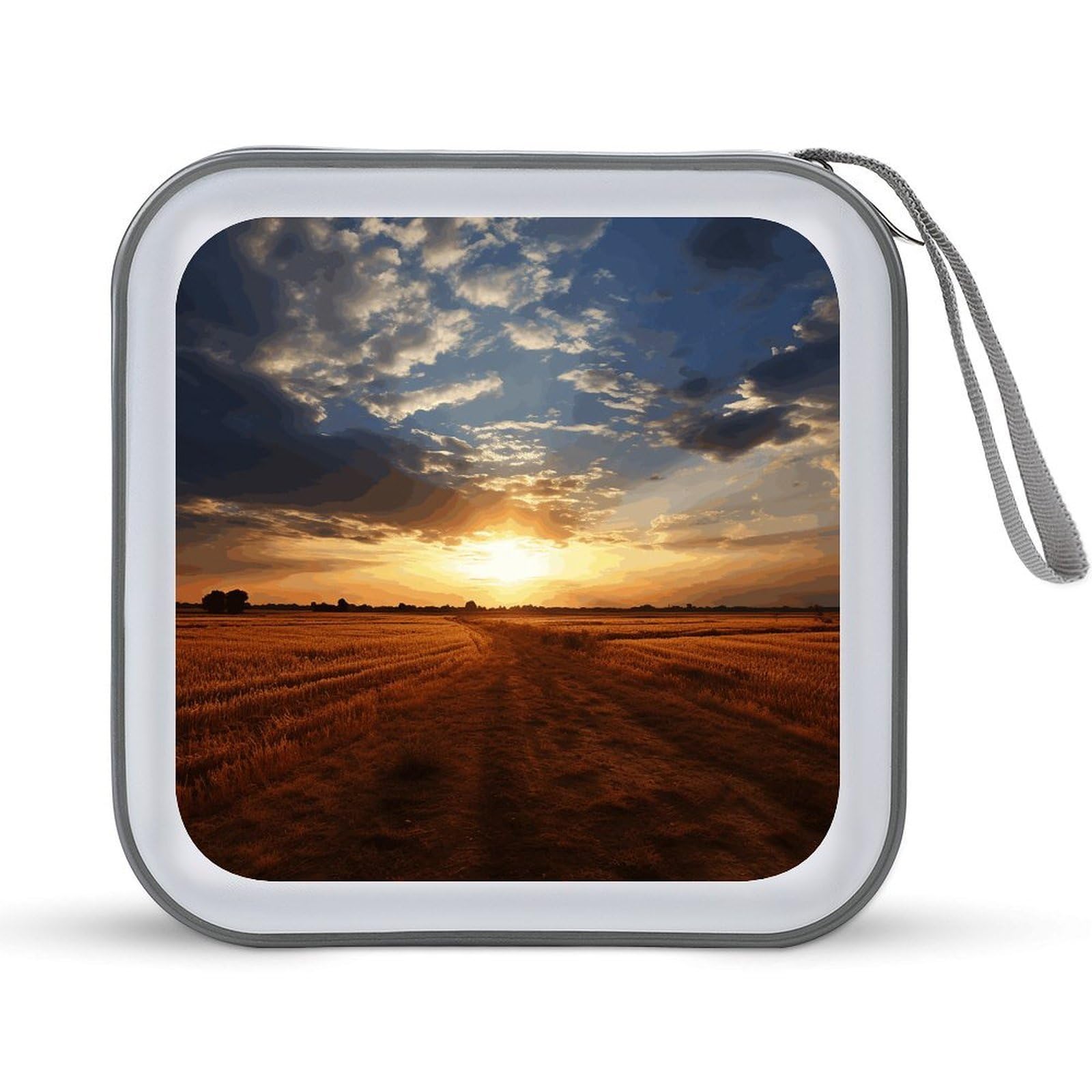 FekiLoot Field Sunrise CD Case 40 Capacity DVD Case Holder Hard Plastic DVD Disc Storage Binder for Car Portable Zipper Disc Storage Organizer Wallet Bag for Home Travel