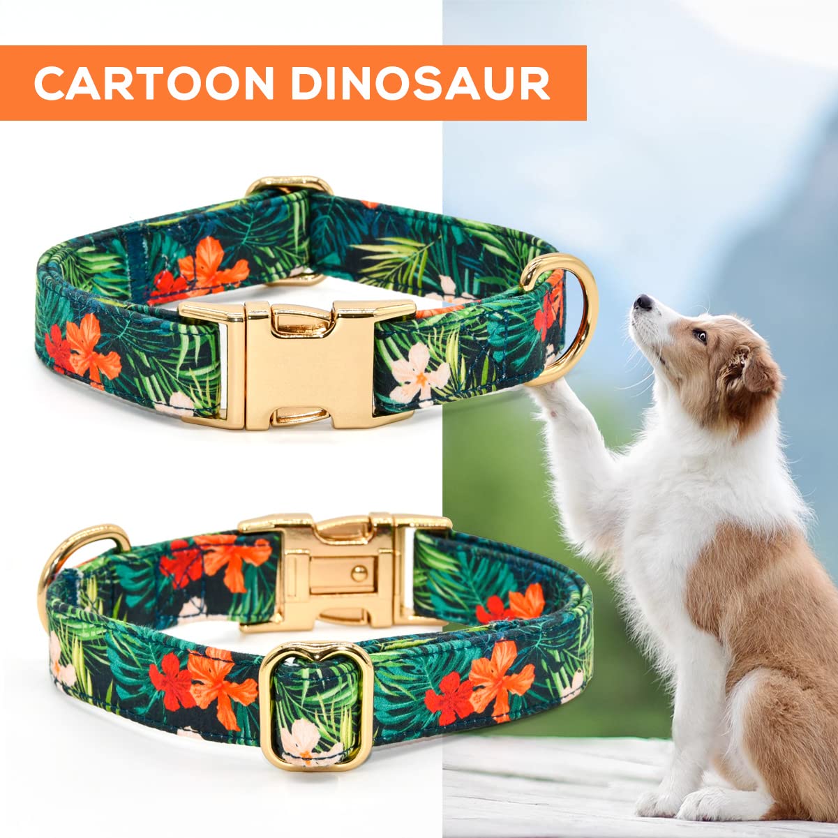 Hundehalsband Mit Fliege – Floral Tropisches Design, Abnehmbar, Für Kleine Bis Große Hunde