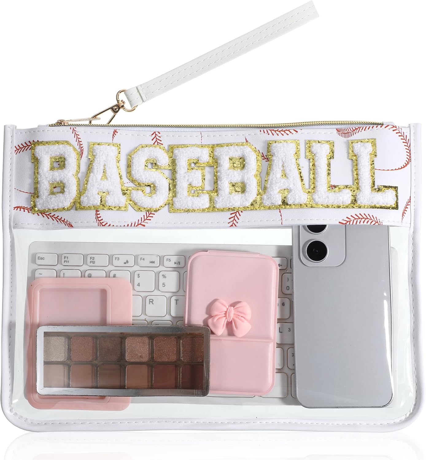 Baseball Makeup Bag Clear Cosmetic Bag Flat Snack Pouche with Zipper