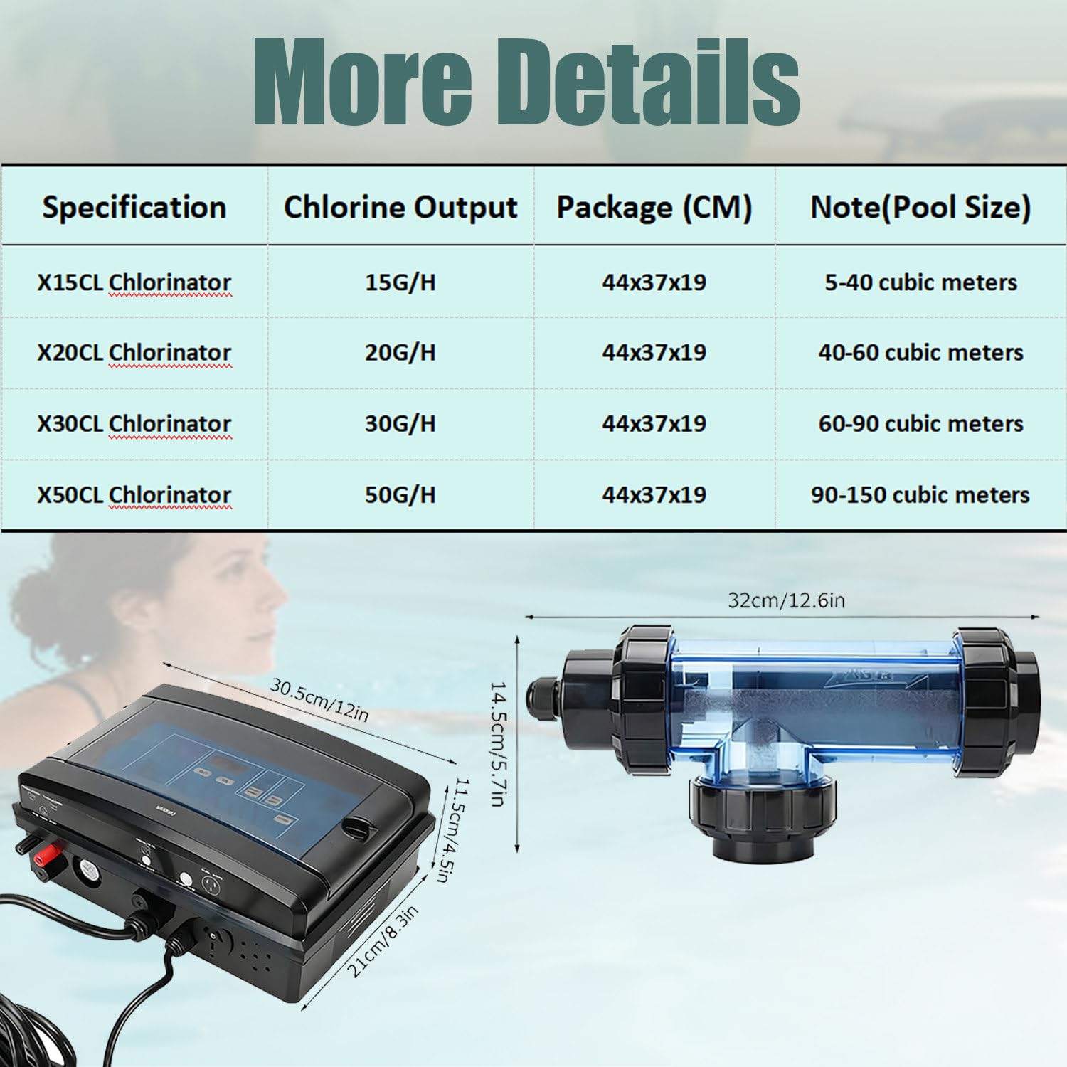 Generador de sal autolimpiante para piscinas y spas, niveles de salida de cloro ajustables