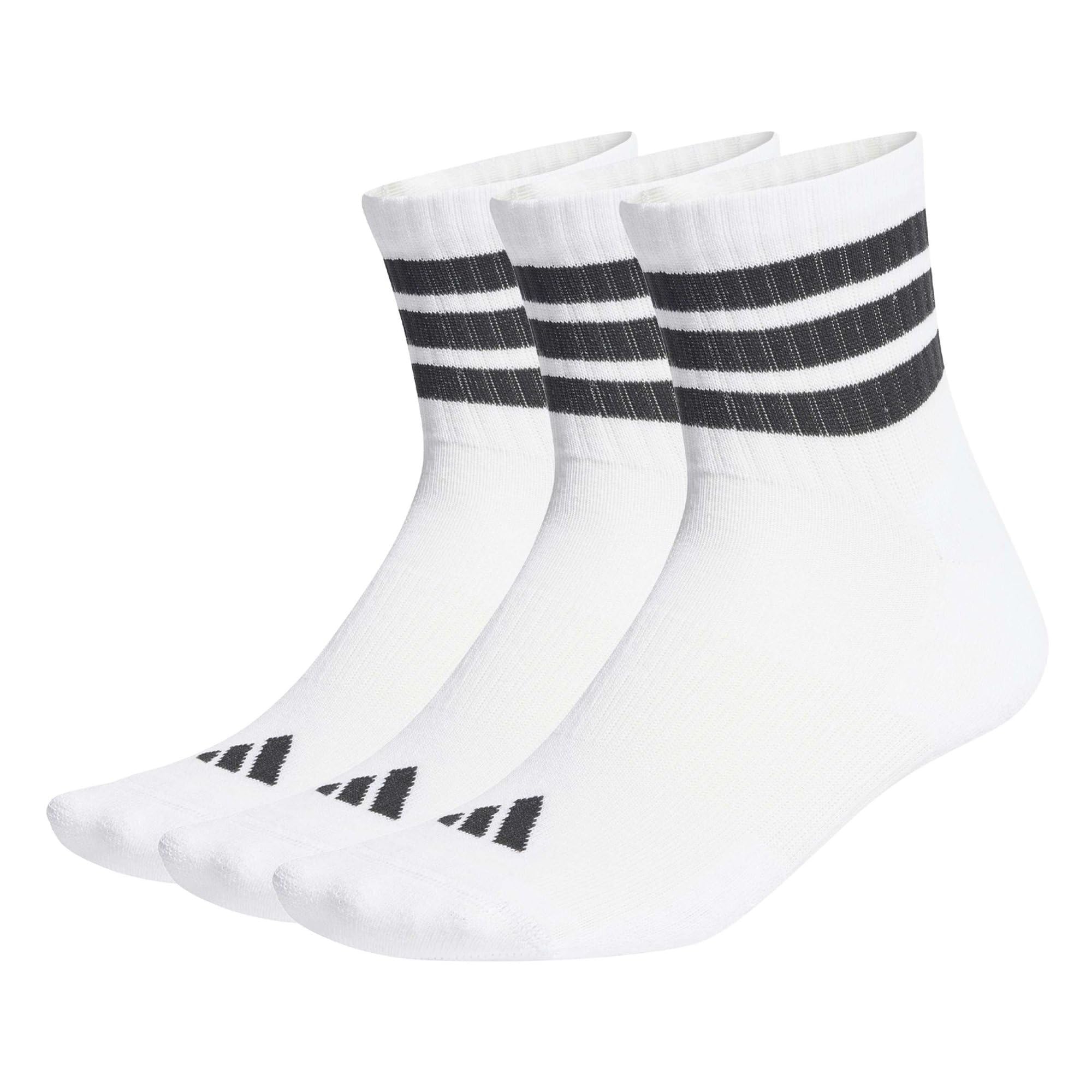 adidas Unisex 3 STRIPES CUSHIONED SPORTSWEAR MID CUT SOCKS 3 PAIR PACK, white/black/black, 34-36