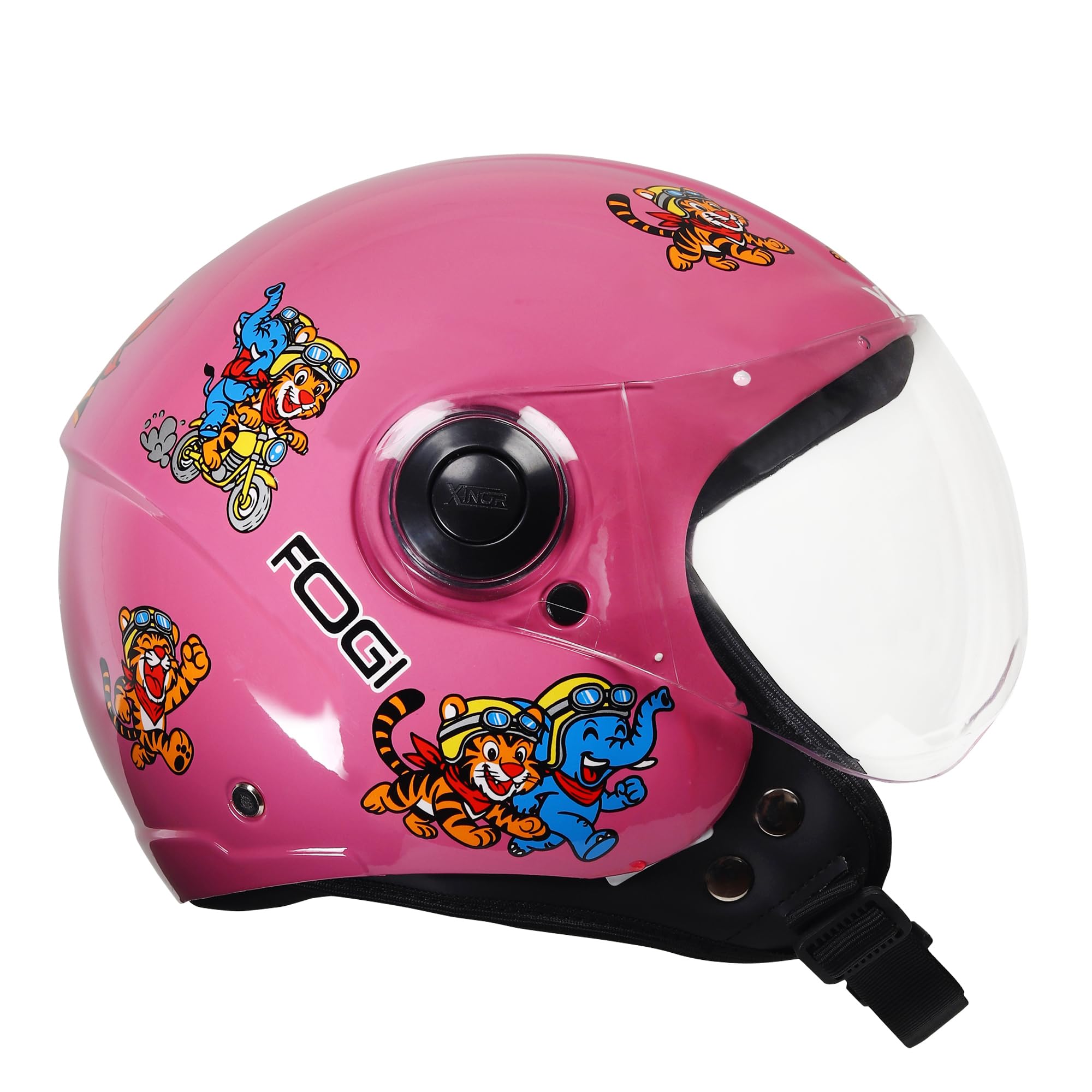Kids Motorcycle Helmet by Xinor Fogi ISI Certified Ages 6-14 Years with Design - XS (Baby Pink)