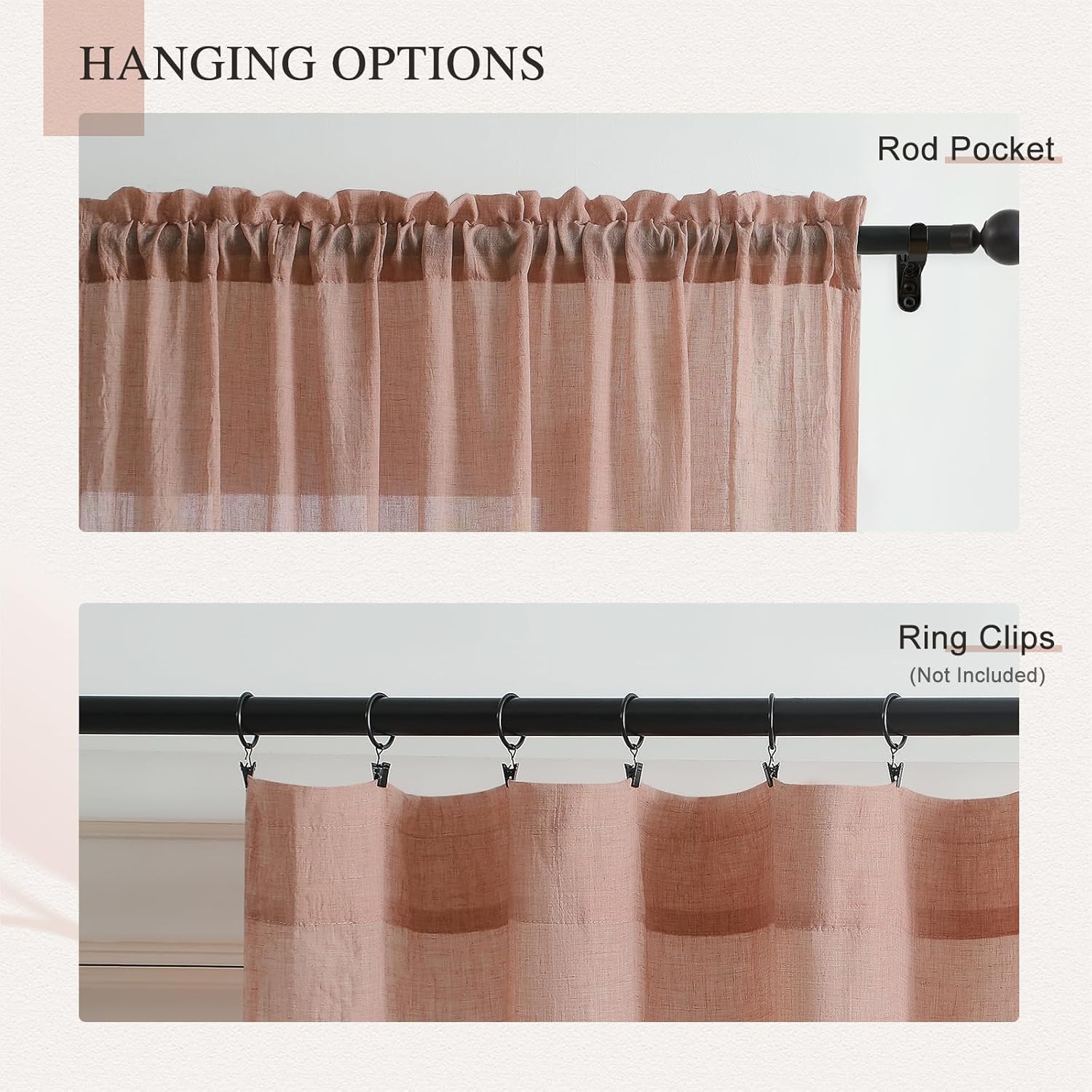 Elegant Blush Pink Sheer Curtains 54 Inch Length for Bedroom, Cotton Linen Textured Light Filtering Crinkle Sheer Drapes Natural Voile Window Curtains Rod Pocket, W52 x L54 in, 2 Panels 52"W x 54"L (Pack of 2) Blush Pink