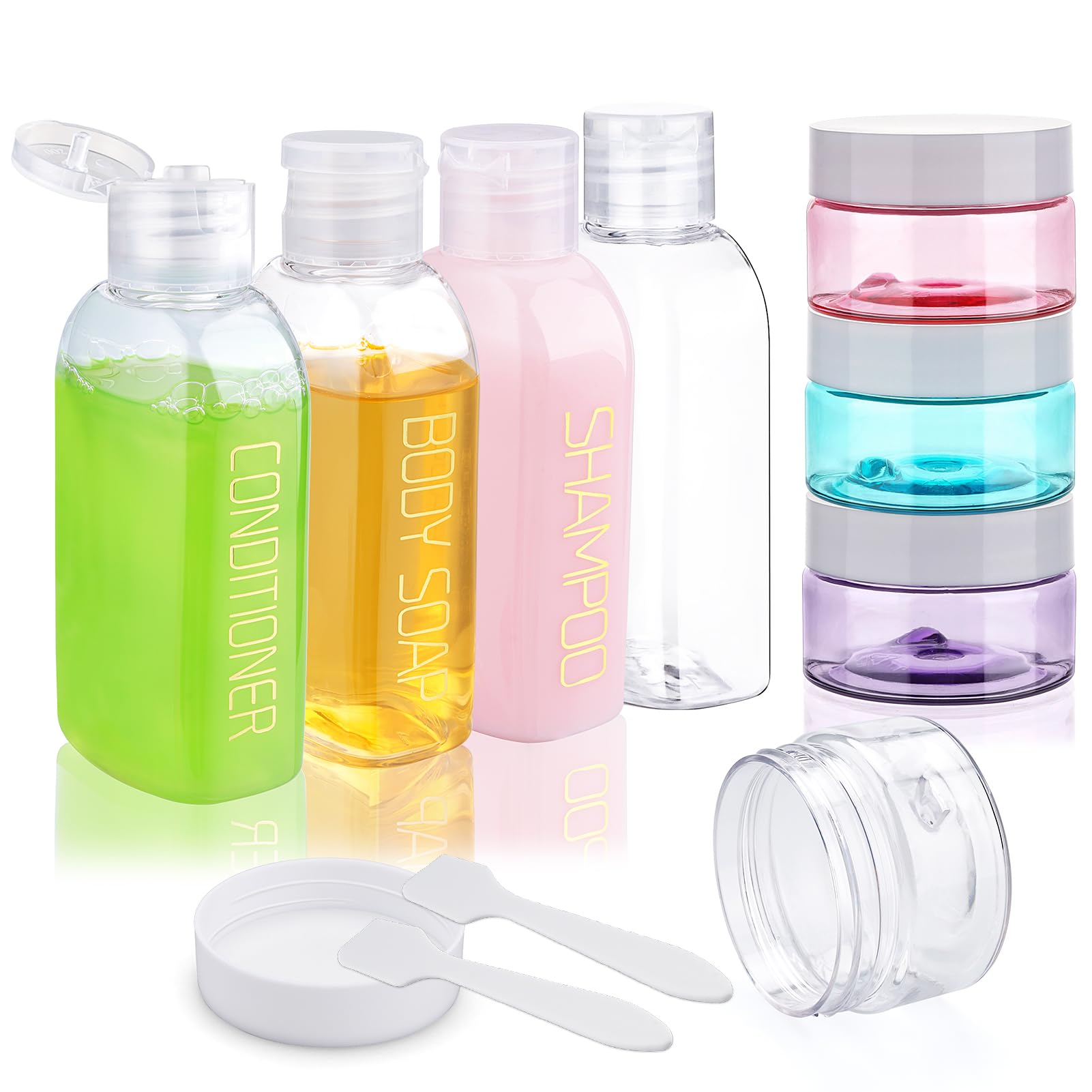 CosywellTravel Bottles for Toiletries 8PCS travel size toiletries TSA Approved Travel Size Containers Leak Proof Small Cream Jars Plastic Squeeze Bottles with Flip Cap, multicolour, Modern