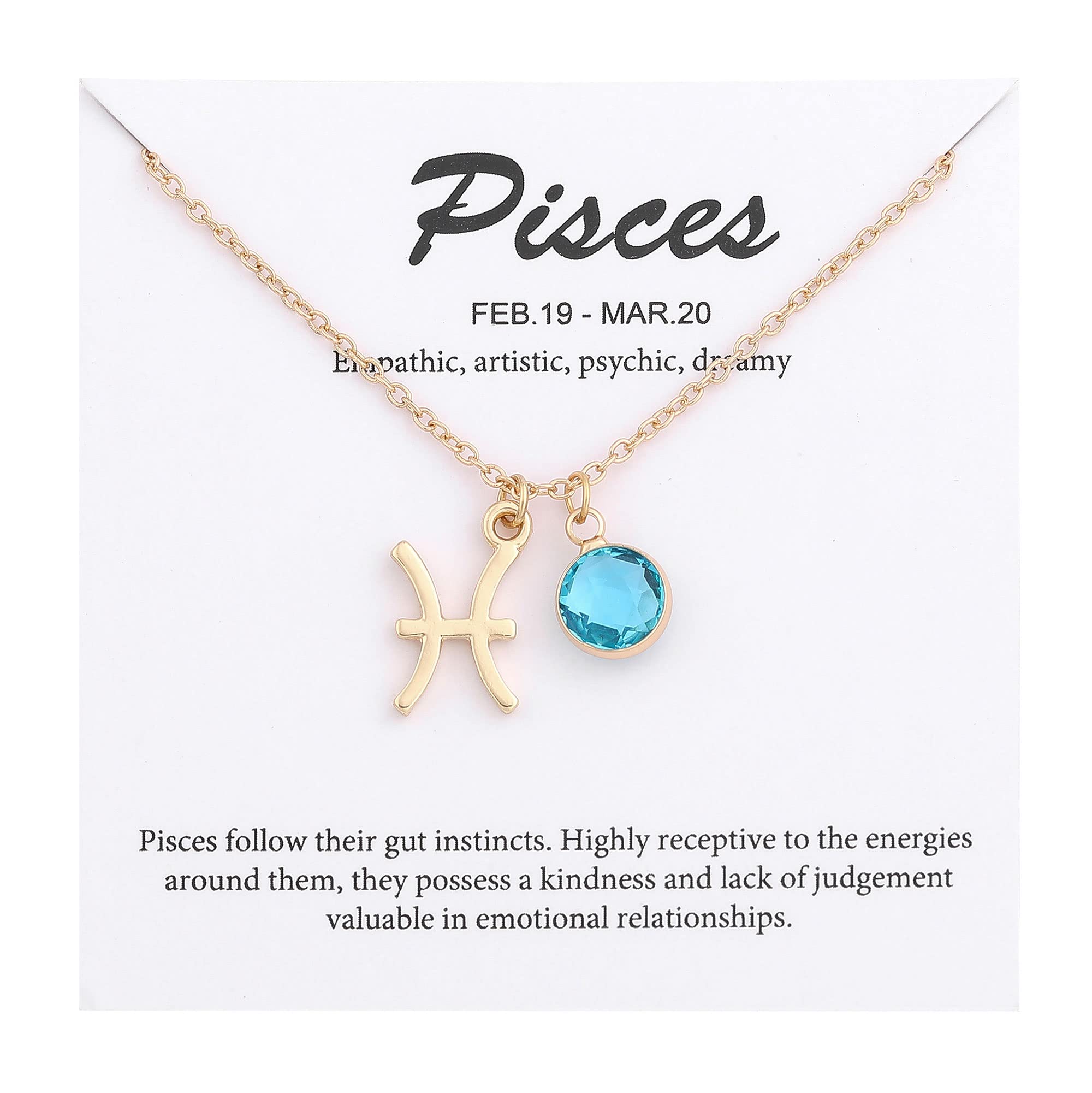 14k Gold Plated Zodiac Birthstone Crystal Pendant Necklace, Horoscope Sign Charm Necklace for Women Birthday Gift
