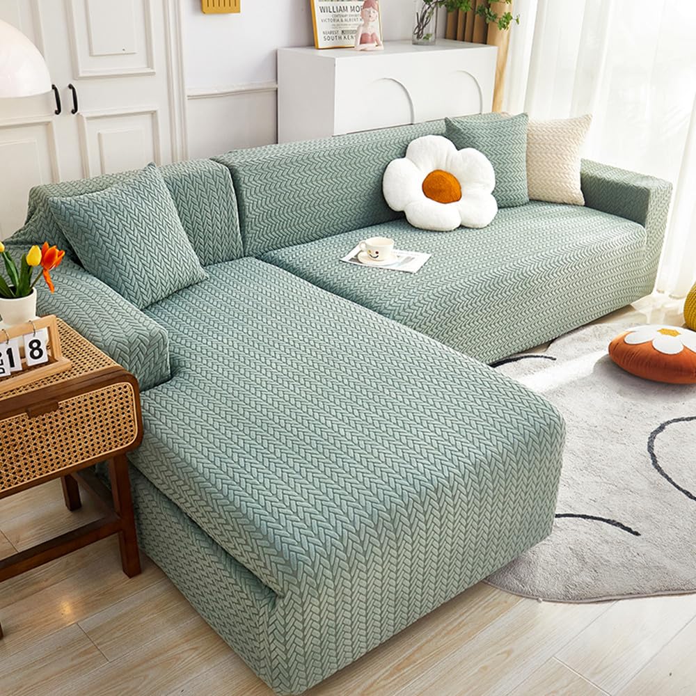 Housse canape extensible anti-poussiere jacquard matcha