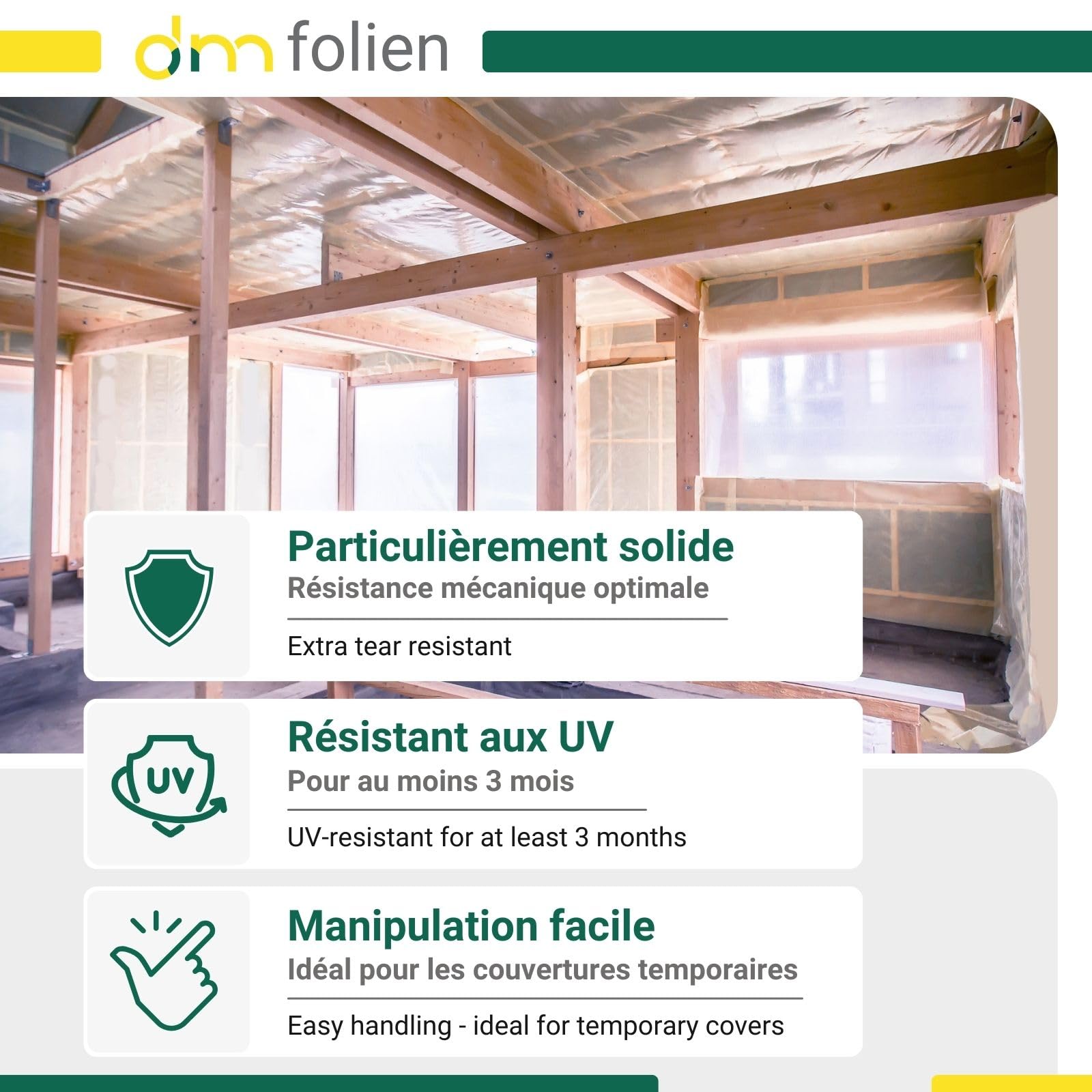 dm-folien gmbh Bâche de construction 4 x 25 m en rouleau I Film de protection universel translucide & résistant en polyéthylène I Imperméable I Intérieur & Extérieur I Epaisseur 200 my