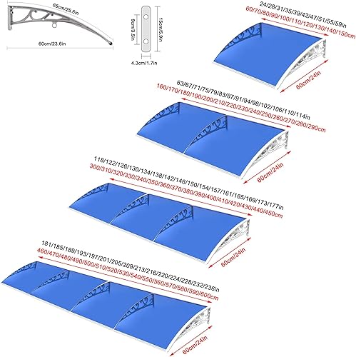 Miniatura 5 de Toldo azul para puerta delantera, toldo para exteriores, toldo de ventana de metal, toldo de porche, ventana de puerta, toldo de jardín, cubierta de
