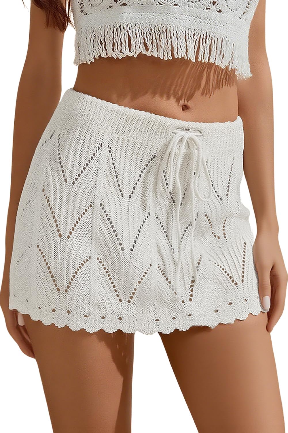Jumppmile Women's Crochet Cover Up Skirt Mini Knit Swimsuit Coverup for Beach