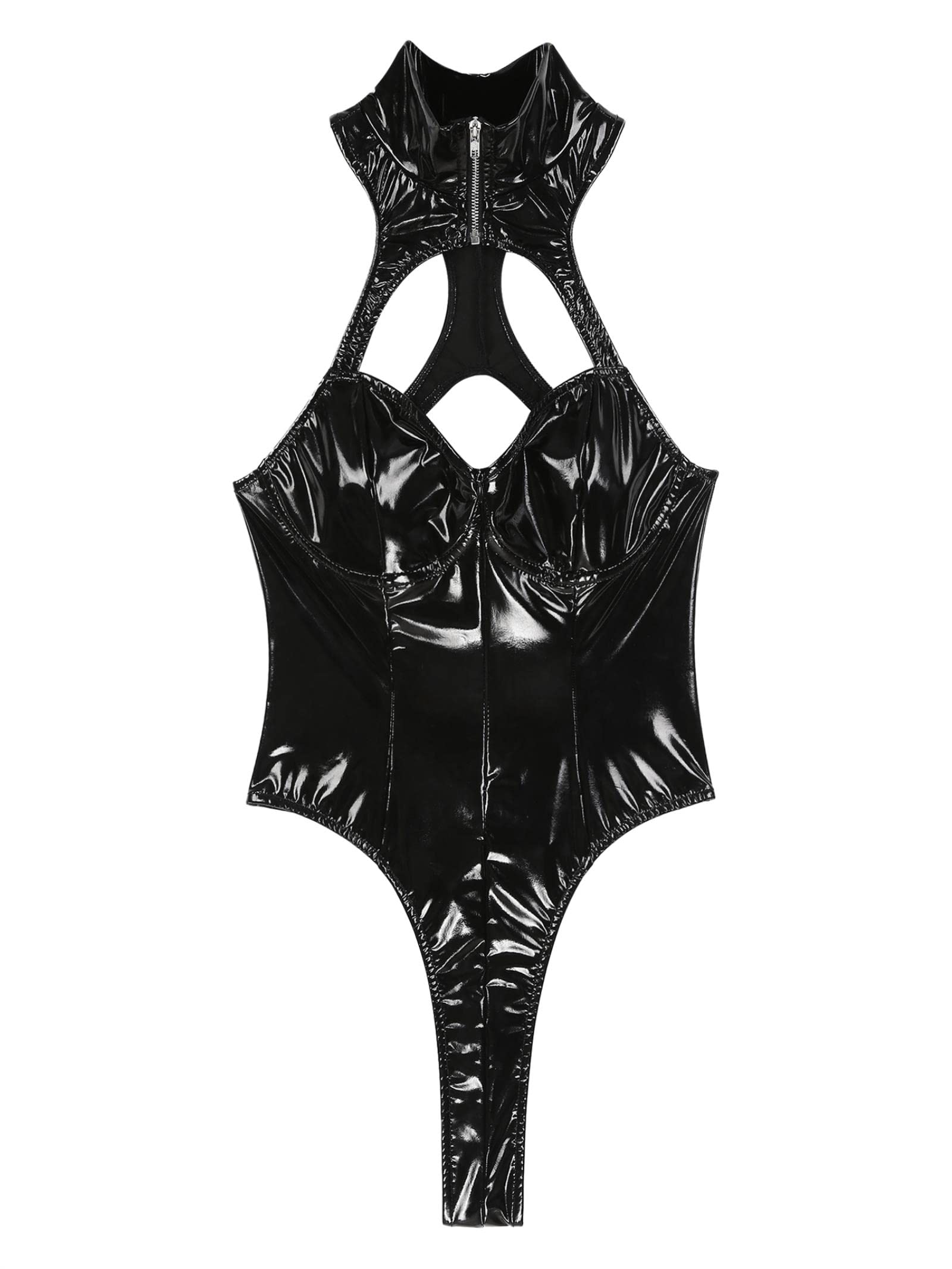 BODY DONNA LATTICE pelle lucida zip passo aperto catsuit tuta lingerie EUR 26,83 - IT