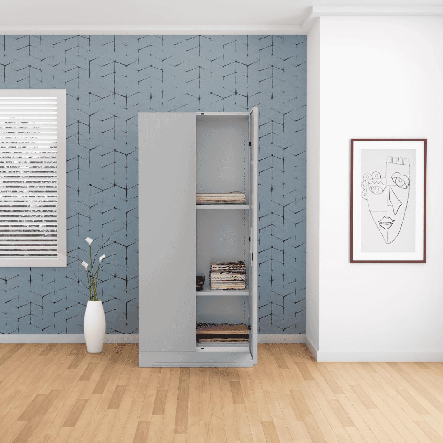 Interio by Godrej Slimline 2-Door Steel Almirah | Cupboard for Clothes, Royal Ivory, 1-Year Warranty, 2 Shelves