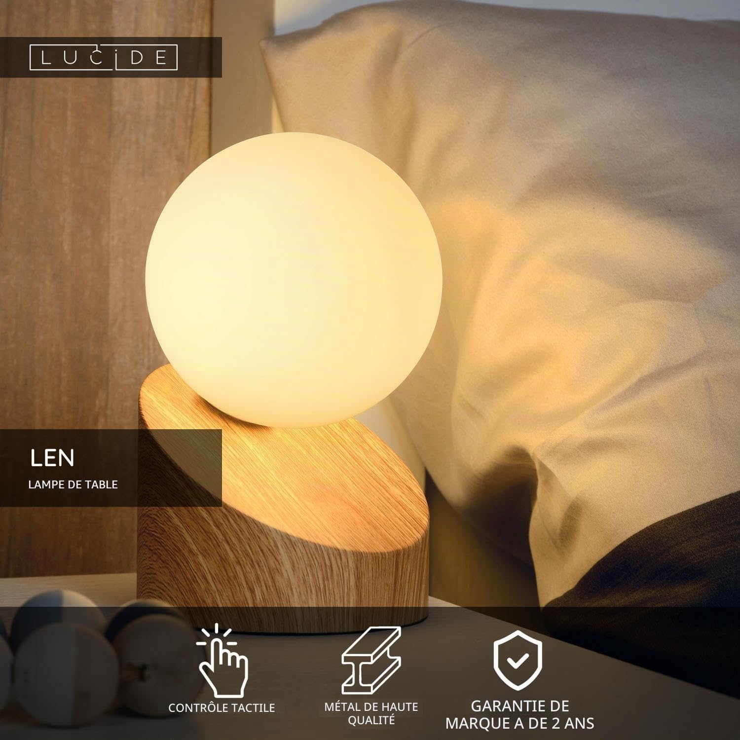LUCIDE LEN - Lampe de table - Ø 10 cm - 1xG9 - Bois clair