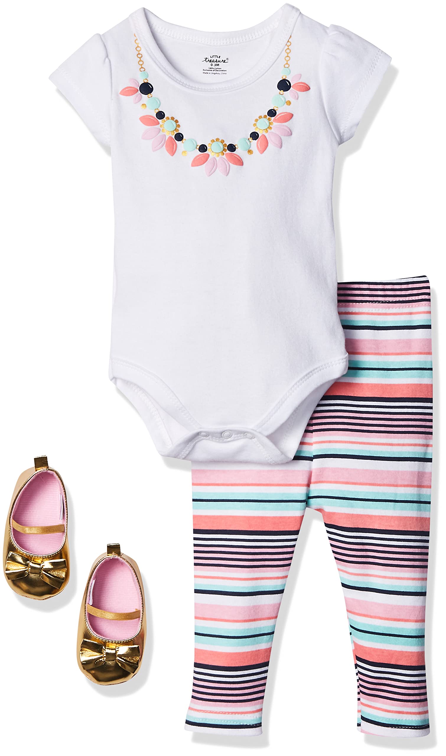 Little Treasure Unisex Baby Cotton Bodysuit, Pant and Shoe Set