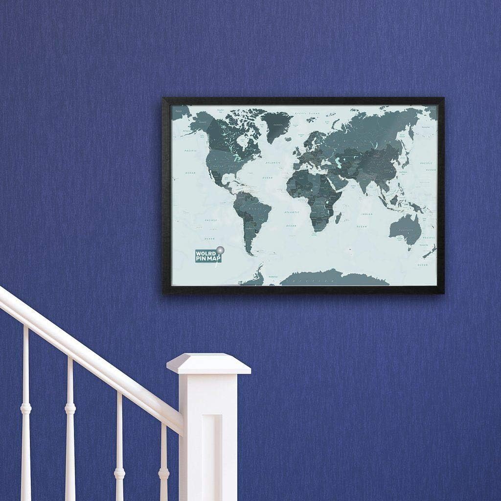 World Map Pinboard - Large 76cm X 51cm, Ready-To-Hang, Mono Tone World Map, Laminated World Map Noteboard, Write on/Wipe Off, Eco-Friendly Beaver Board
