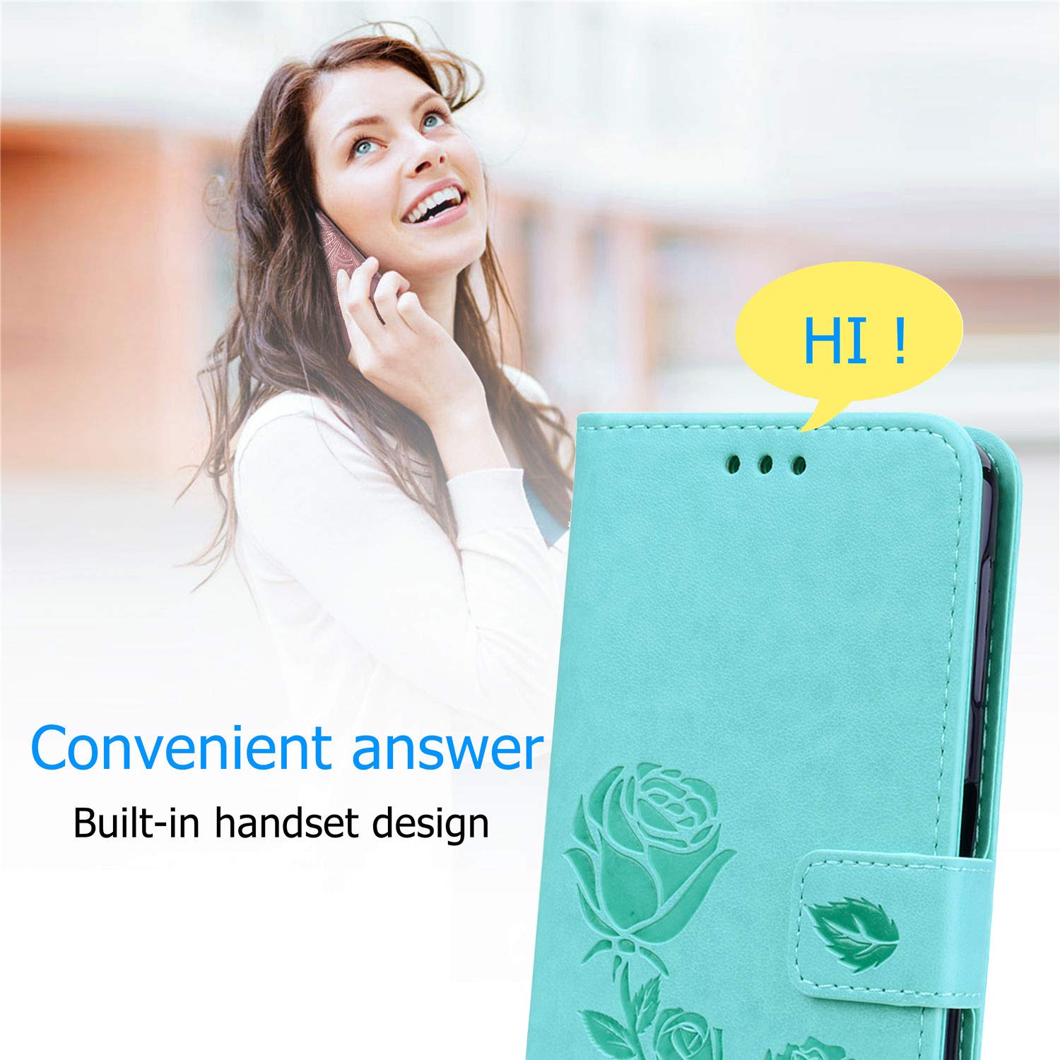 TANYO Etui kompatybilne z Samsung Galaxy A40, elegancki i piękny wzór reliefowy, stylowy skórzany portfel etui, zamknięcie magnetyczne i etui z klapką, zielone + 1 rysik