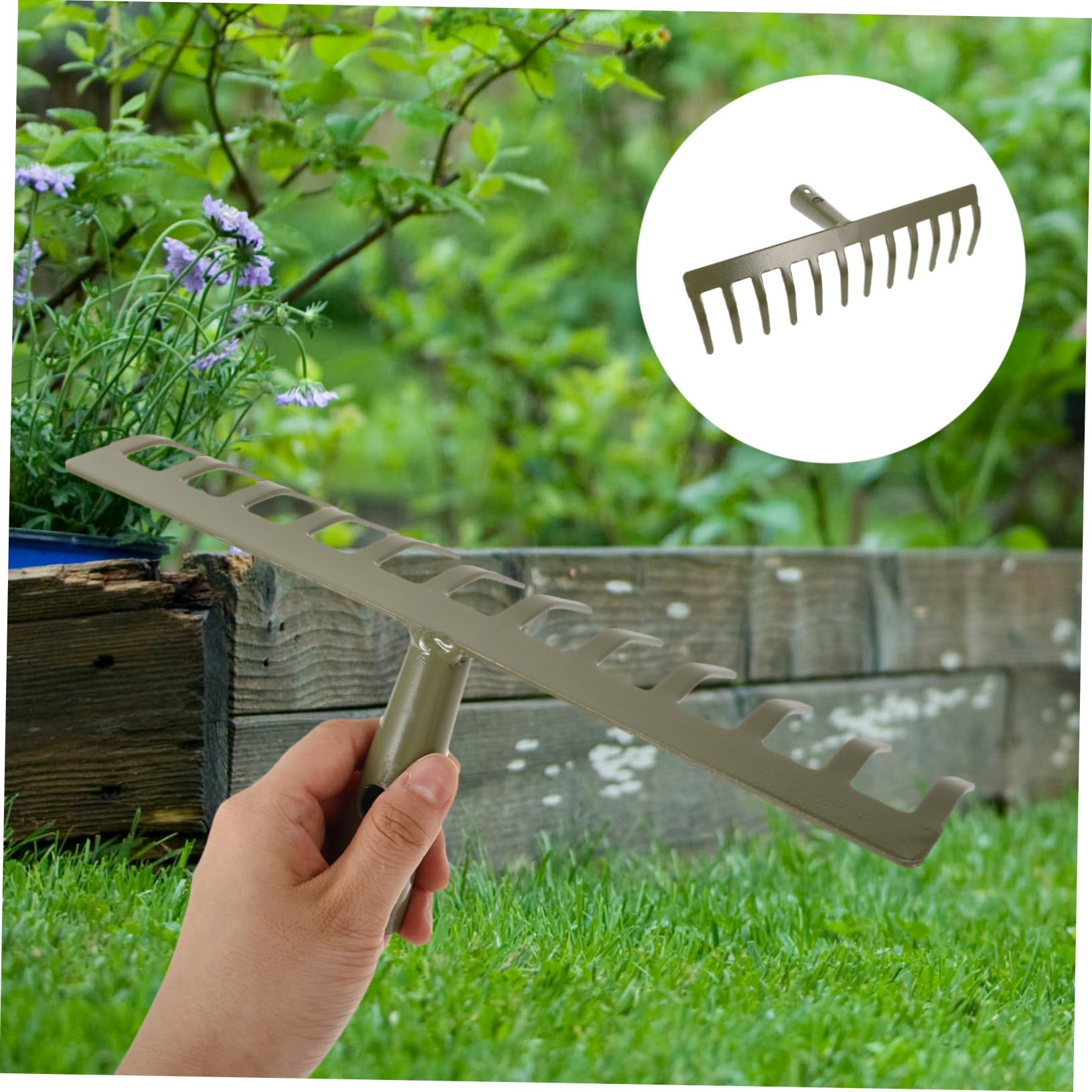 LALAFINA Rastrillo de Jardín Metálico de Dientes Herramienta de Jardinería para Recoger y Aflojar Suelo Rastrillo Resistente sin Mango para Uso y Huertos