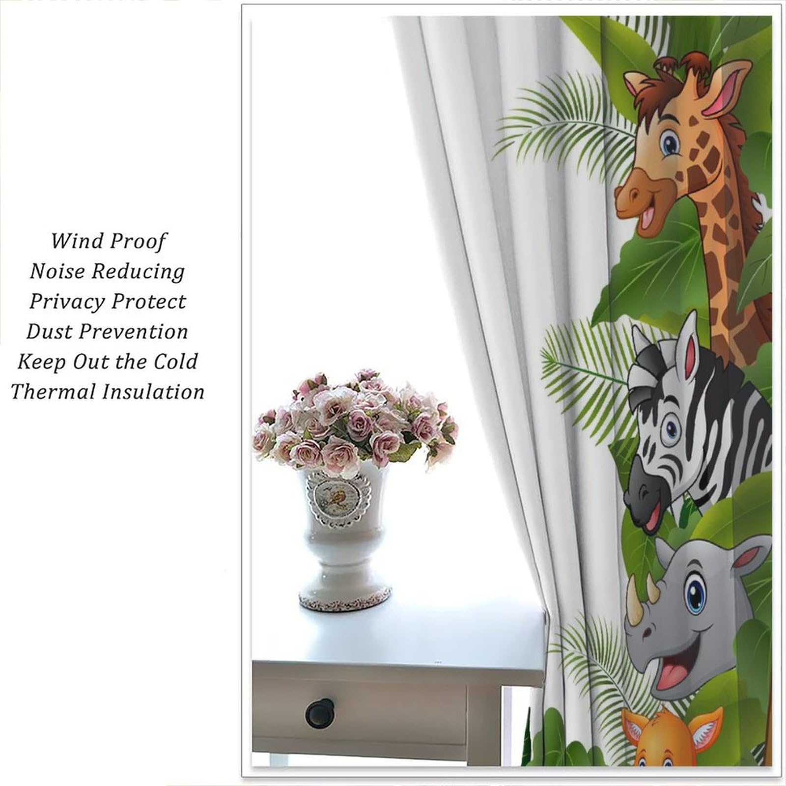 Rideaux Occultants Jungle Animaux - 2 Panneaux 140x240 Cm - Thermique, Opaque - Pour Chambre Enfant, Salon - 7