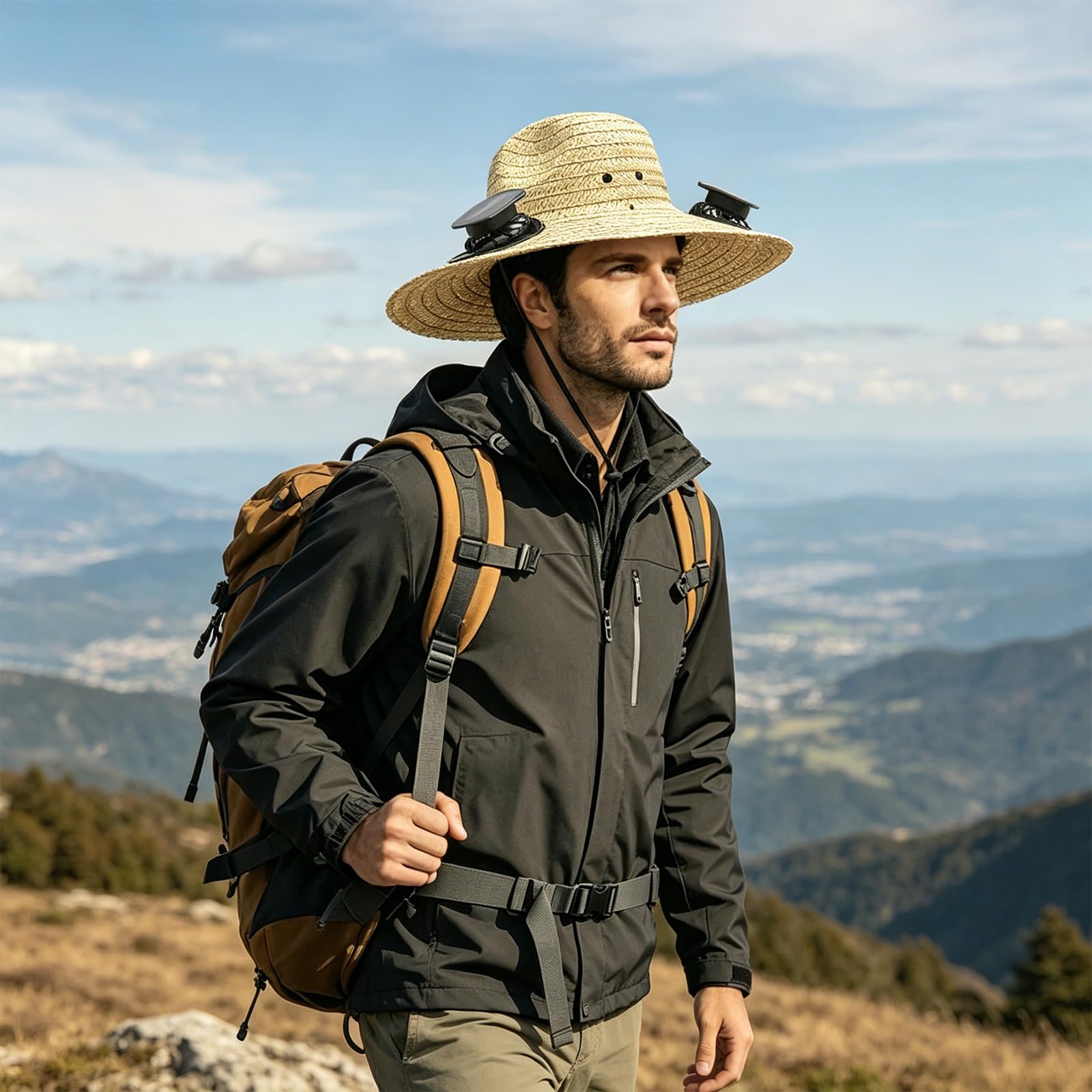 Chapeau de paille de refroidissement à énergie solaire élégant avec ajustement confortable et fonction de couverture solaire pour temps chaud