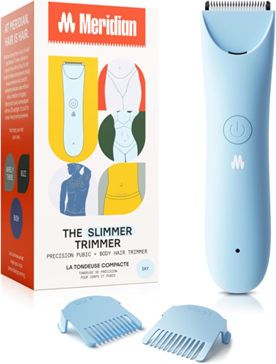 MERIDIAN Slimmer Trimmer, Pubic & Body Hair Trimmer, Bikini Hair Removal, No Nicks, Razor Burn, No Ingrowns, Ergonimic Design, Wet/Dry Tech, LED Spotlight