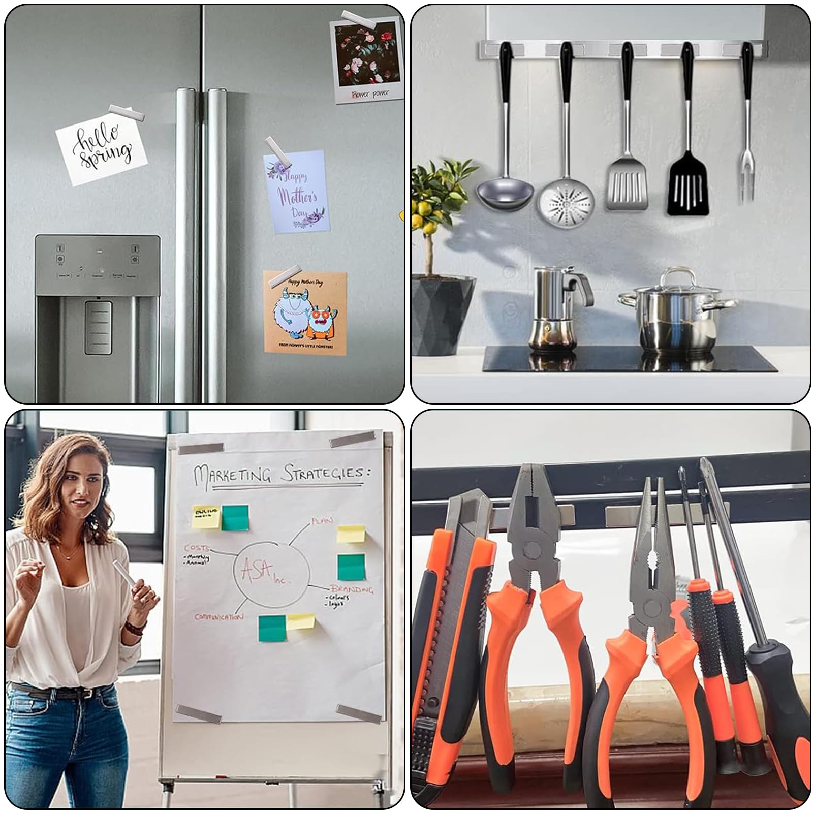 Magneti Potenti, Confezione da 16 Al Neodimio, Magneti Rettangolari 40x10x5mm, per Frigorifero, Lavagna Magnetica, Mobile da Cucina