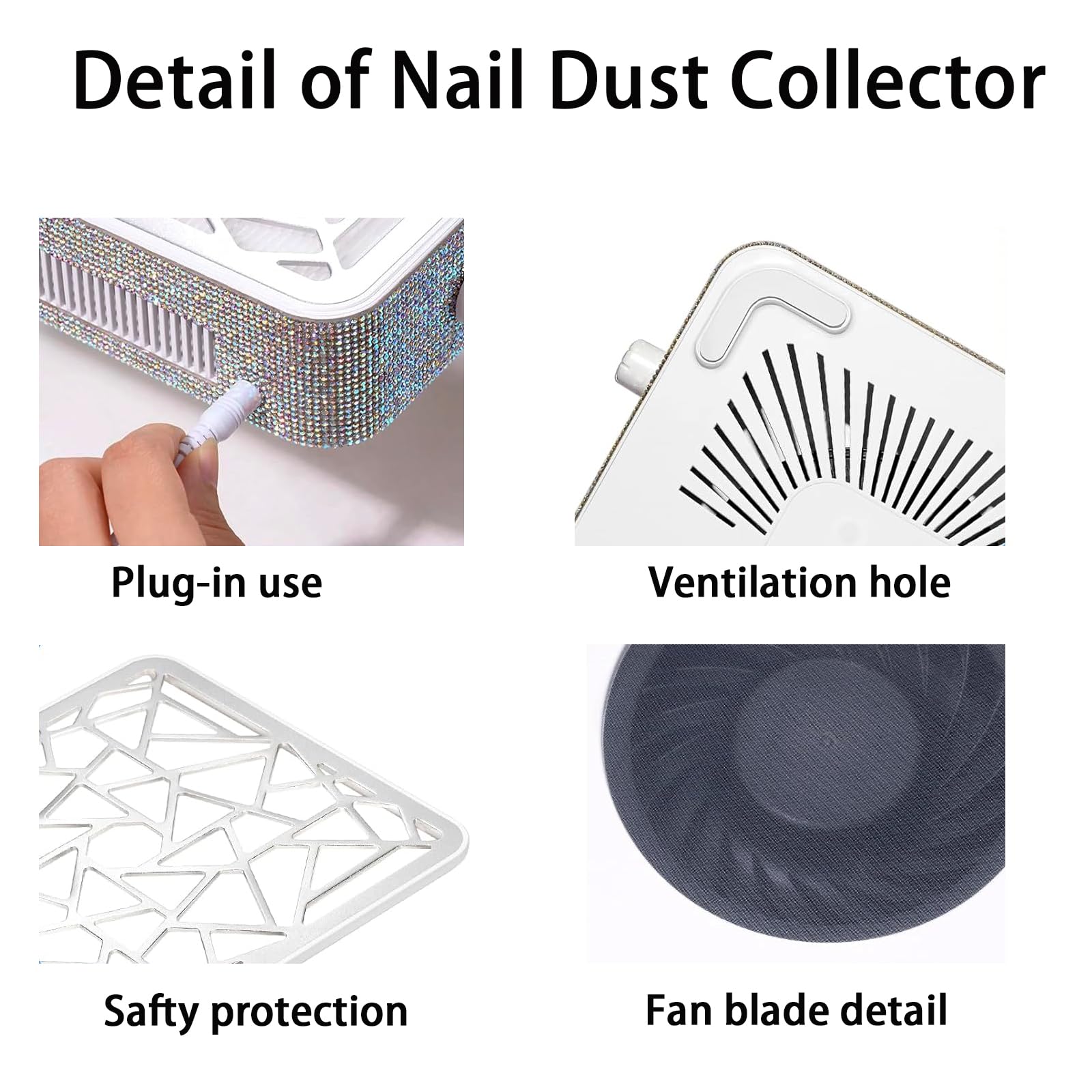 Colector de polvo de uñas, potente extractor de ventilación de vacío, máquina de succión de polvo para pulir uñas acrílicas (blanco, tamaño estándar)