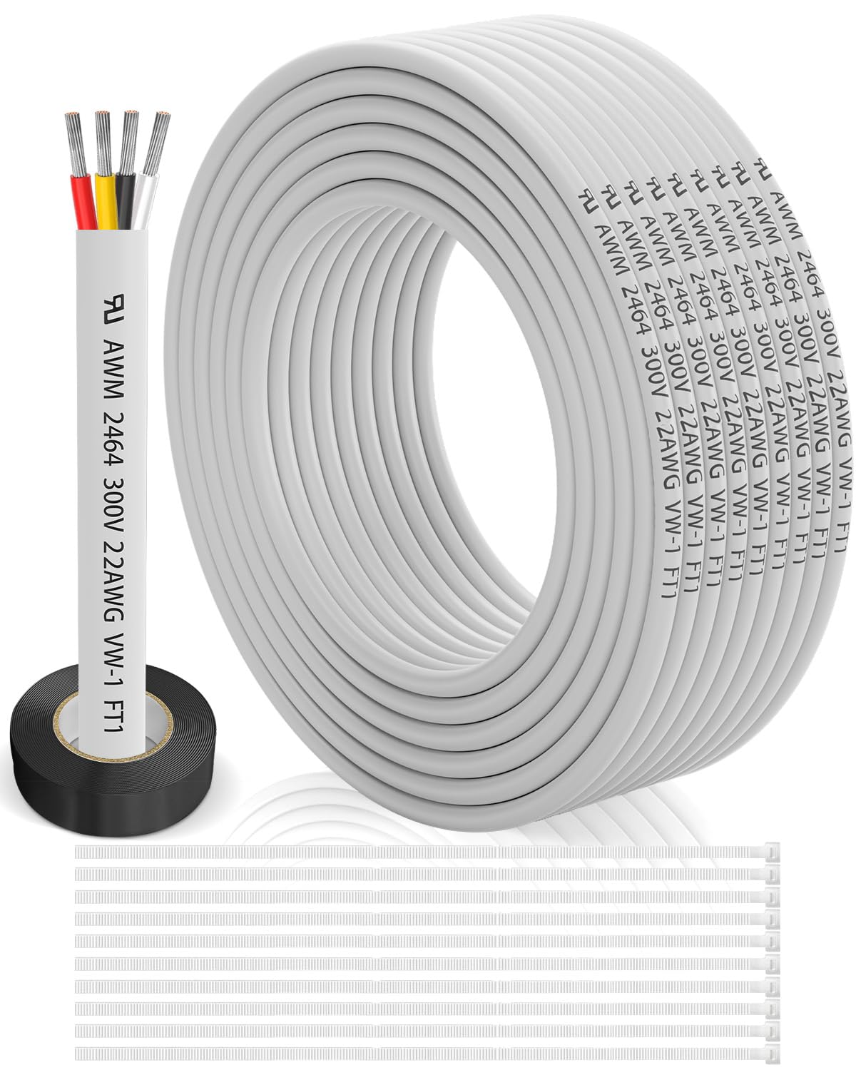 24 Gauge Wire 4 Conductor Electrical Wire 150FT, 24 AWG 4 Core Cable Tinned Copper/PVC Flexible/Stranded 24/4 Cord for Automotive, LED Lighting, 12V 24V Low Voltage Cable, Marine etc.