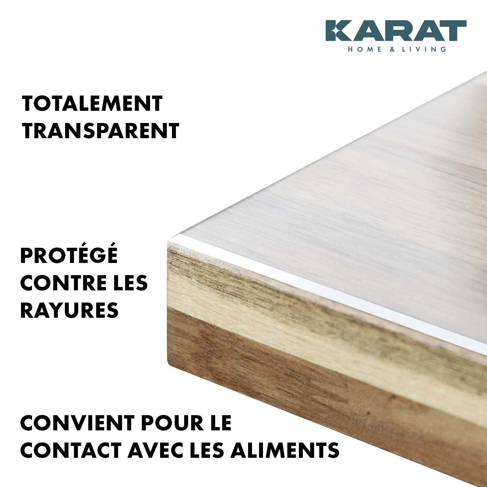 KARAT- Crystal Nappe Transparente épaisse pour Table avec Bord biseauté 45° - Protection élégante pour Table Bureau Meuble - Film de Protection Transparent, Protection de Table 90 x 160 cm