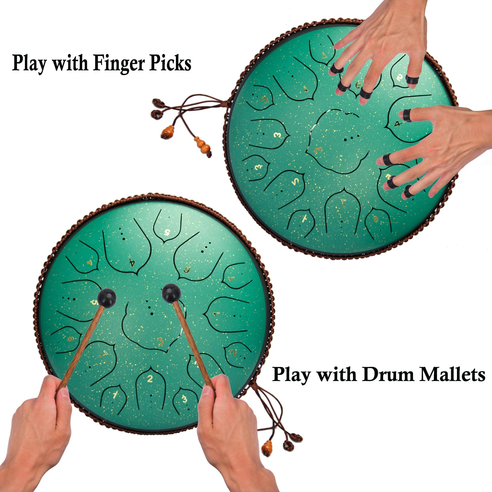 Zungentrommel - Steel Tongue Drum 14 Zoll 15 Noten Handpan Instrument Stahlzungentrommel Hand Pan Drum Atherische Trommel mit Tragetasche,Fingerpick und Schlägel für Meditation Yoga Klangheilung