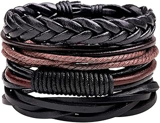 Mens Leather Bracelet Cowhide Multi-Layer Braided Leather Mens Bracelet Great idea for Men,Black+BrownMens Leather Bracelet Cowhide Multi-Layer Braided Leather Mens Bracelet Great idea for Men,Black+Brown