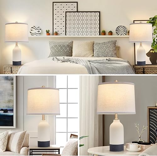 Miniatura 6 de Luvkczc Modern Ceramic Lamps for Bedrooms Set of 2, 3-Color Temperature Table Lamp Bedside Nightstand Desk Reading Lamp with Fabric Drum Shade for