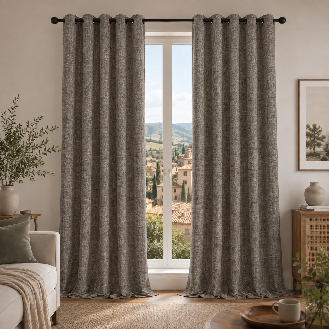 Deconovo Blackout Curtains for Living Room and Bedroom 2 Pieces 133 x 220 | Thermal Insulated Curtains Cold and Heat, Linen Effect Fabric with Coating, with Eyelets, Privacy, Linen Grey