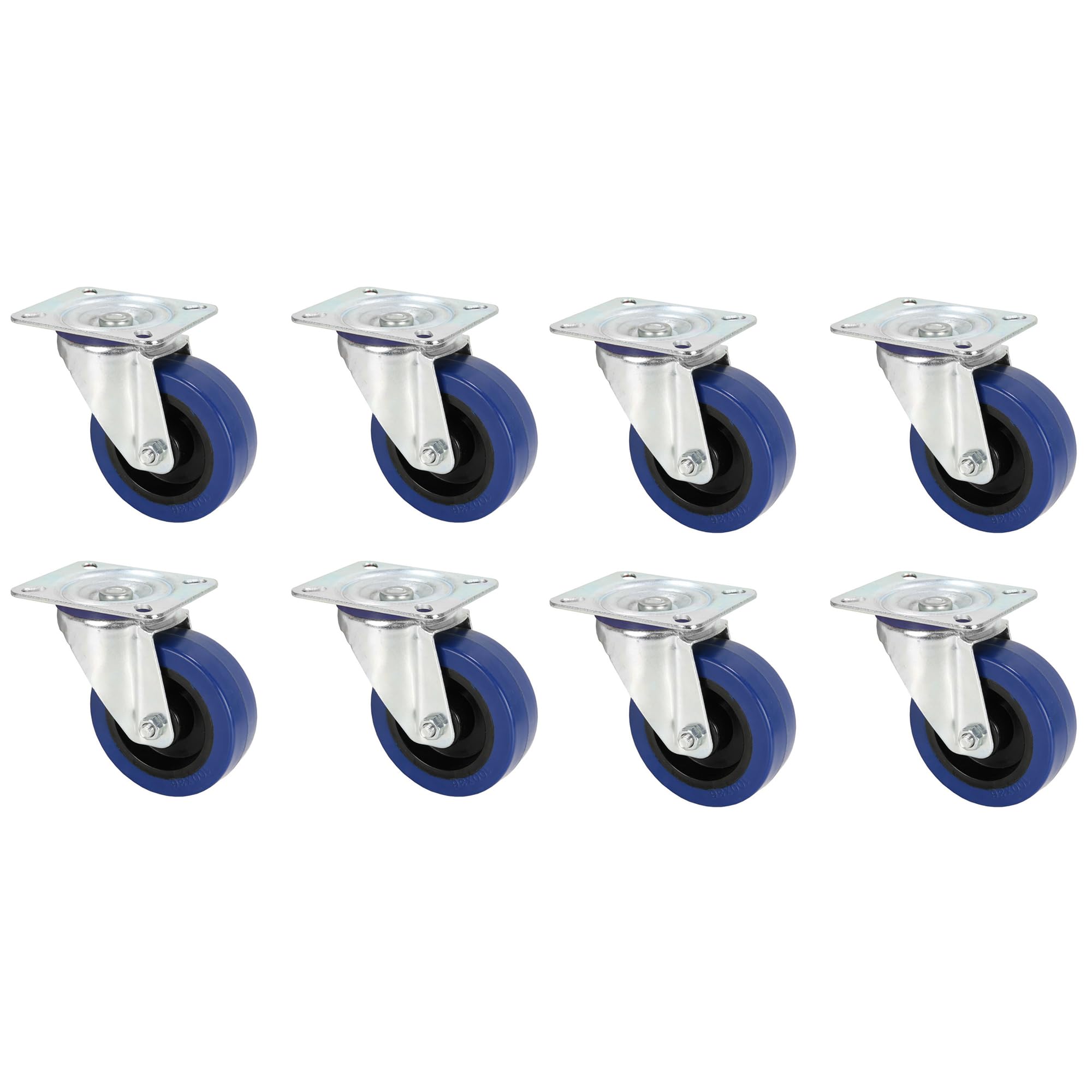 Adam Hall Hardware 372151 M8 AH - 8x Steel swivel castor with blue wheel, 100 mm