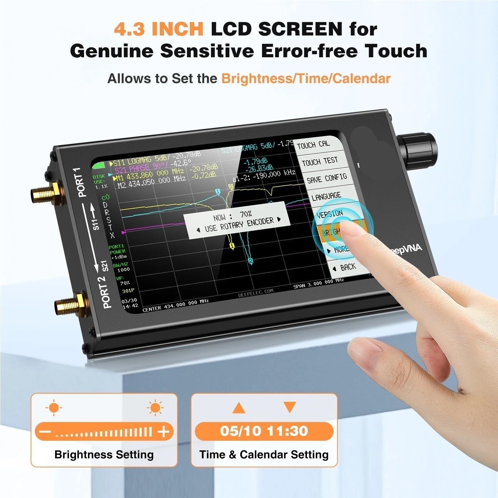 Analizator sieci, Analizator Sieci VHF/UHF: Miernik SWR 4,3" 10k-1,5 GHz HW3.2 | LCD IPS, Metalowa Obudowa