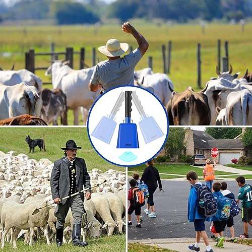 Miniatura 6 de Campana de vaca de acero de 8 pulgadas con asa, paquete de 2 campanas de vaquero para eventos deportivos, campanas de mano para juegos de fútbol,