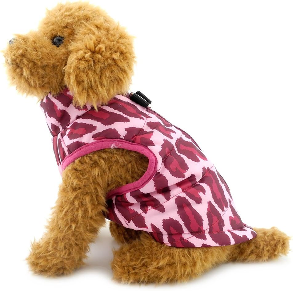 SMALLLEE_LUCKY_STORE Small Dog Cat Winter Coat Harness Jacket with D-ring Boy Girl Pet Puppy Comfort Padded Bomber Vest No Pull Chihuahua Clothes Pink Leopard XS 6 71Nv8KEnojL. AC SL1005
