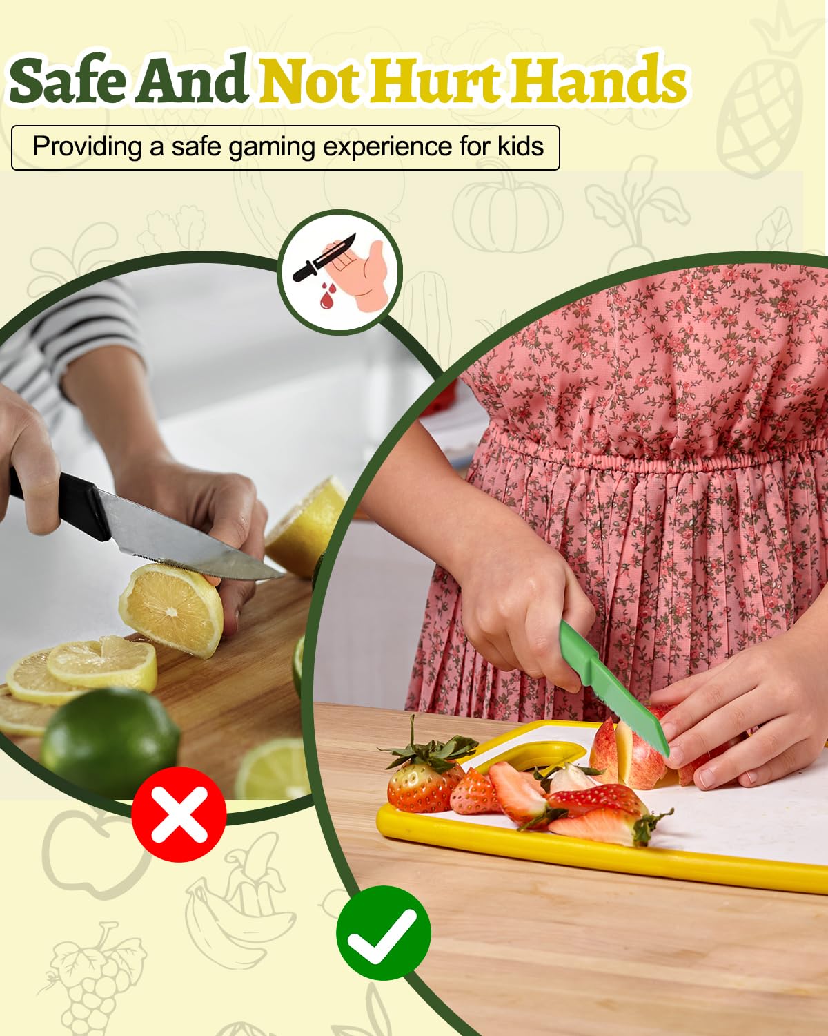 Melican Ensemble Couteaux Cuisine Enfants Montessori 11 Pièces - Couteaux Sécurité, Planche, Éplucheur, Emporte-Pièces