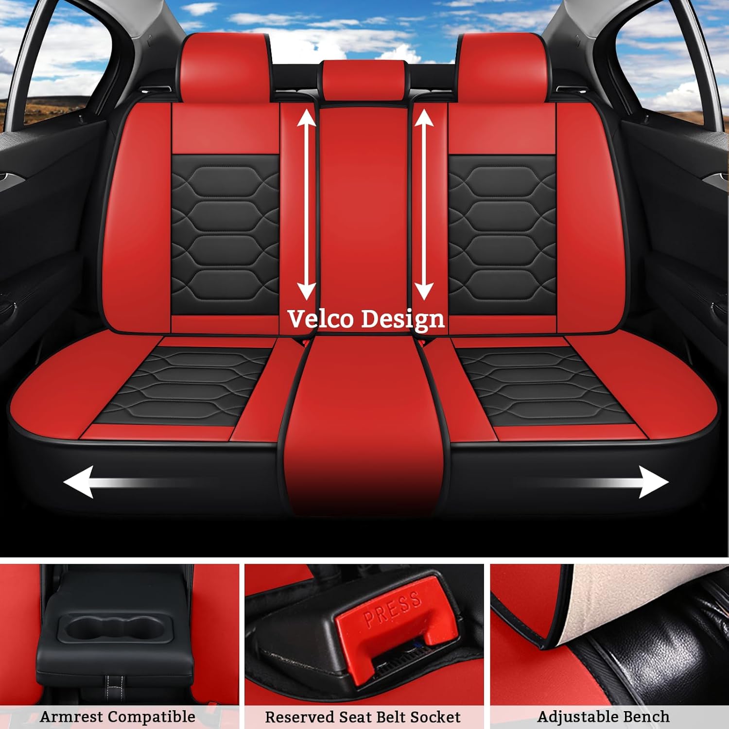 Car Seat Covers Fit for Chevy Cobalt 2005-2010 Car Seat Protectors Premium Nappa Leather, Non-Slip Bottom, Storage Pocket, Wear-Resistance (Full Set, Black Red)