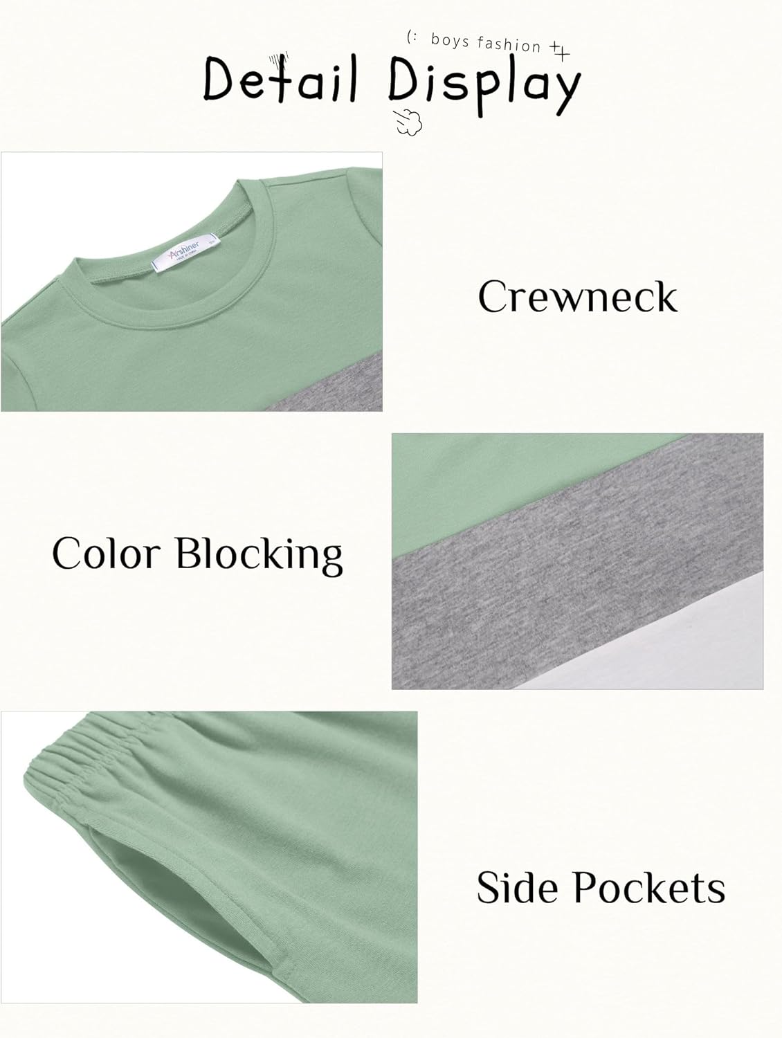 Arshiner Boys' 2-Piece Cotton Outfit Color Block T-Shirt and Shorts Set Casual Summer Clothes for Kids 6-14 Years - Image 6