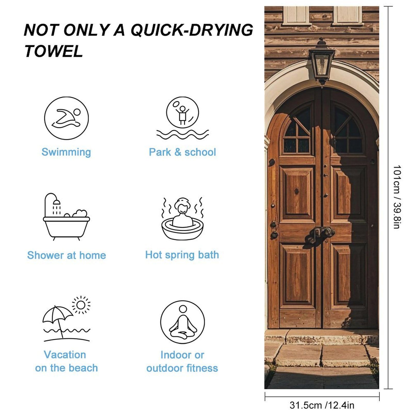 FHESDCW Rural Door Design Retro Towel Quick Dry Ice Towels for Hot Weather Breathable Camping Towels Sweat Super Absorbent Bathroom Towel for Gym Yoga Pilates Exercise