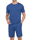 Men&apos;s Pajama Set Summer Lightweight Ribbed Lounge Wear Breathable 2 Piece SleepShorts & Tee&comma;Stretch Home Outfits for Men