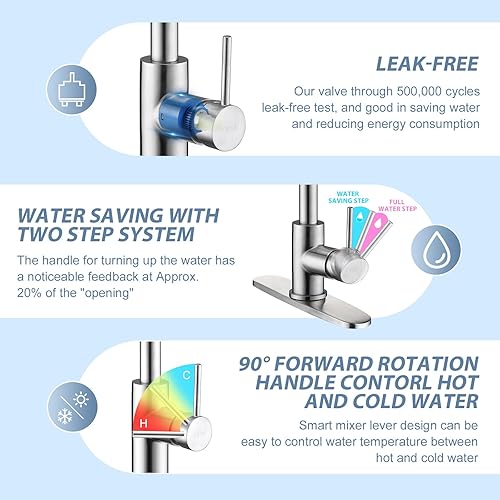 Miniatura 5 de CREA Grifos de cocina, grifo de cocina de níquel cepillado con rociador extraíble, grifo de cocina de acero inoxidable de 3 agujeros, grifo de