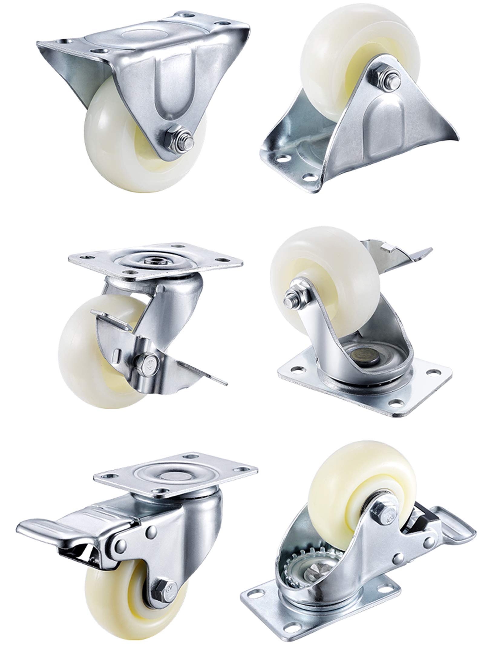 4 robuste Lenkrollen for Möbel, Tischwagen, Bett, Werkbank | 360-Grad-Oberplatte mit gebremsten Nylon-Möbelrollen, Tragfähigkeit 400 kg, leises Rollen(Standard+swivel,2.5in/63mm)