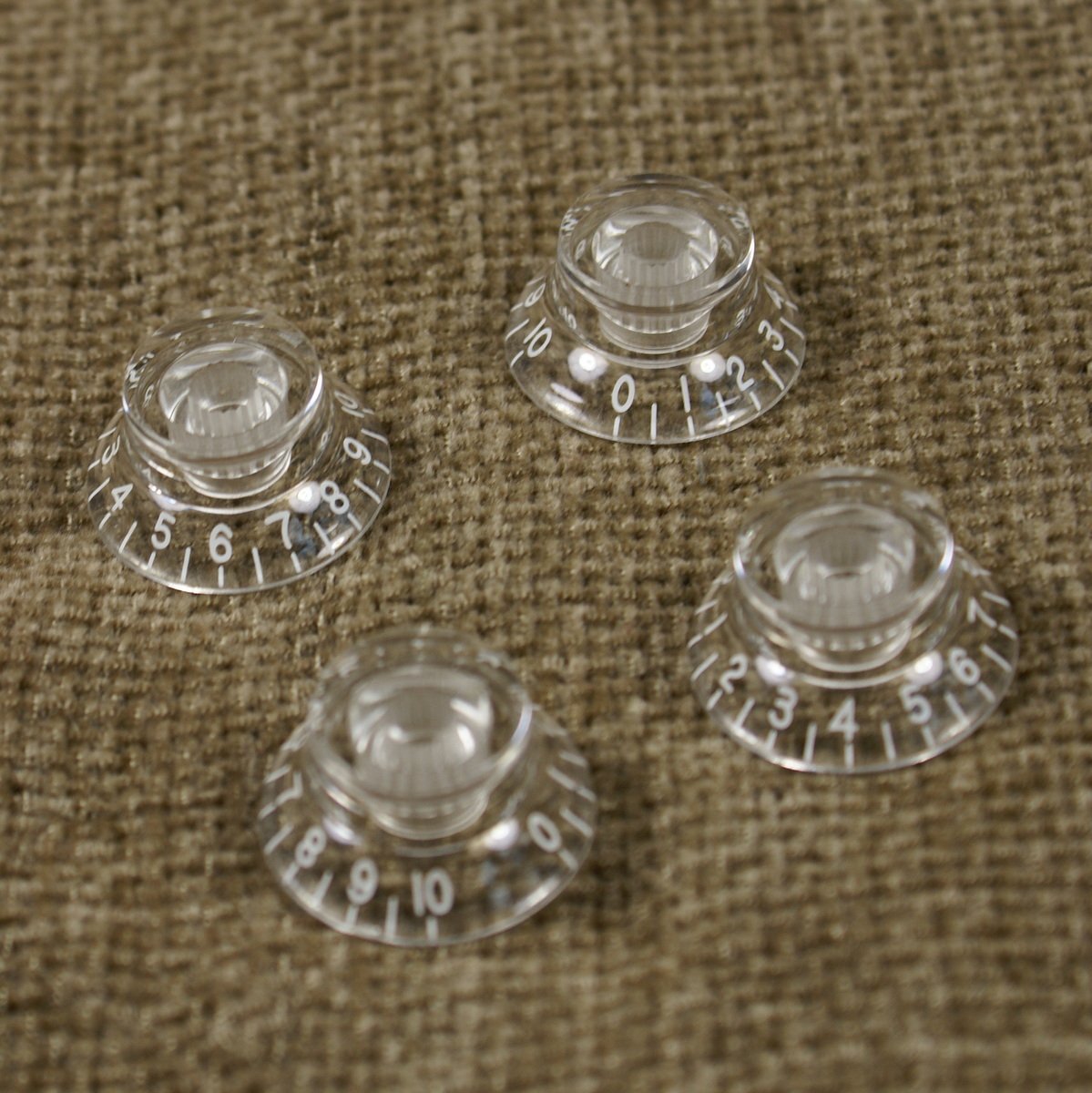 mLaval Guitar Parts Set of 4 Top Hat Bell Style Speed Knobs Transparent Crystal Clear