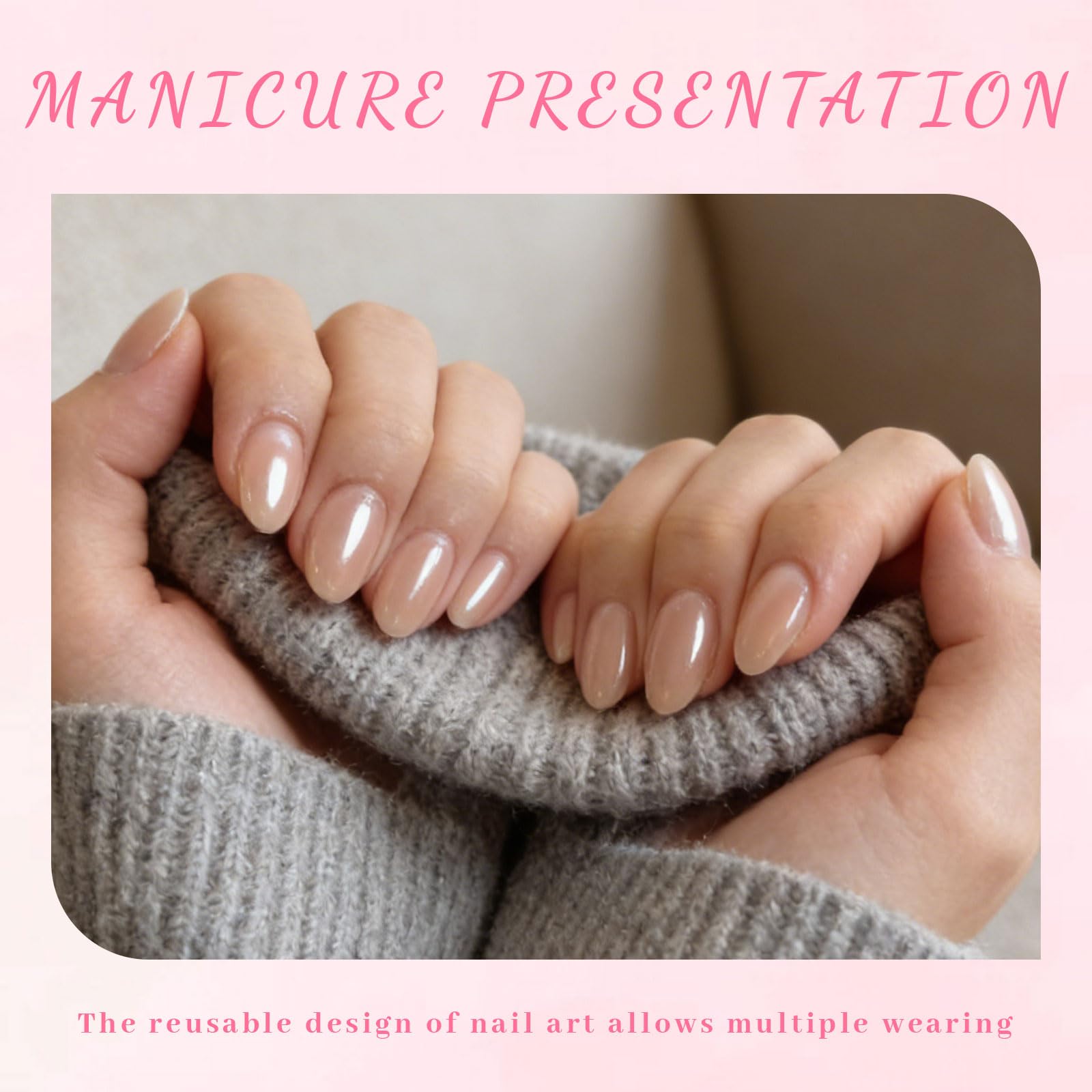 Press On Nails Zestaw 24 krótkich sztucznych paznokci w kształcie migdałów z chromowanym odcieniem chromu, efektem lustra i perłowym połyskiem, do eleganckiego użytku na co dzień