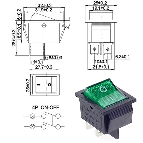 Miniatura 3 de QTEATAK 2 unids AC DPST 4 pines 2 posiciones ONOFF 20A125V 15A250V luz LED verde iluminada barco balancín interruptor interruptor KCD2-201N-G