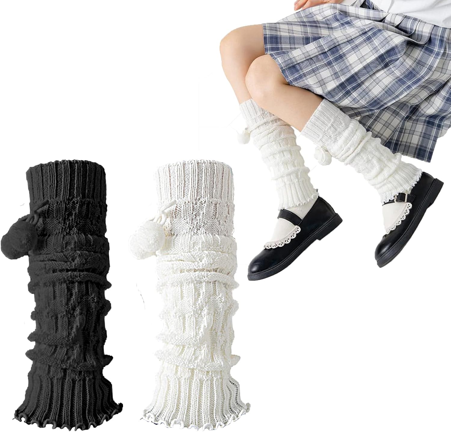 leeper 2 Pairs Leg Warmers Japanese Kawaii Leg Warmers for Women Knit