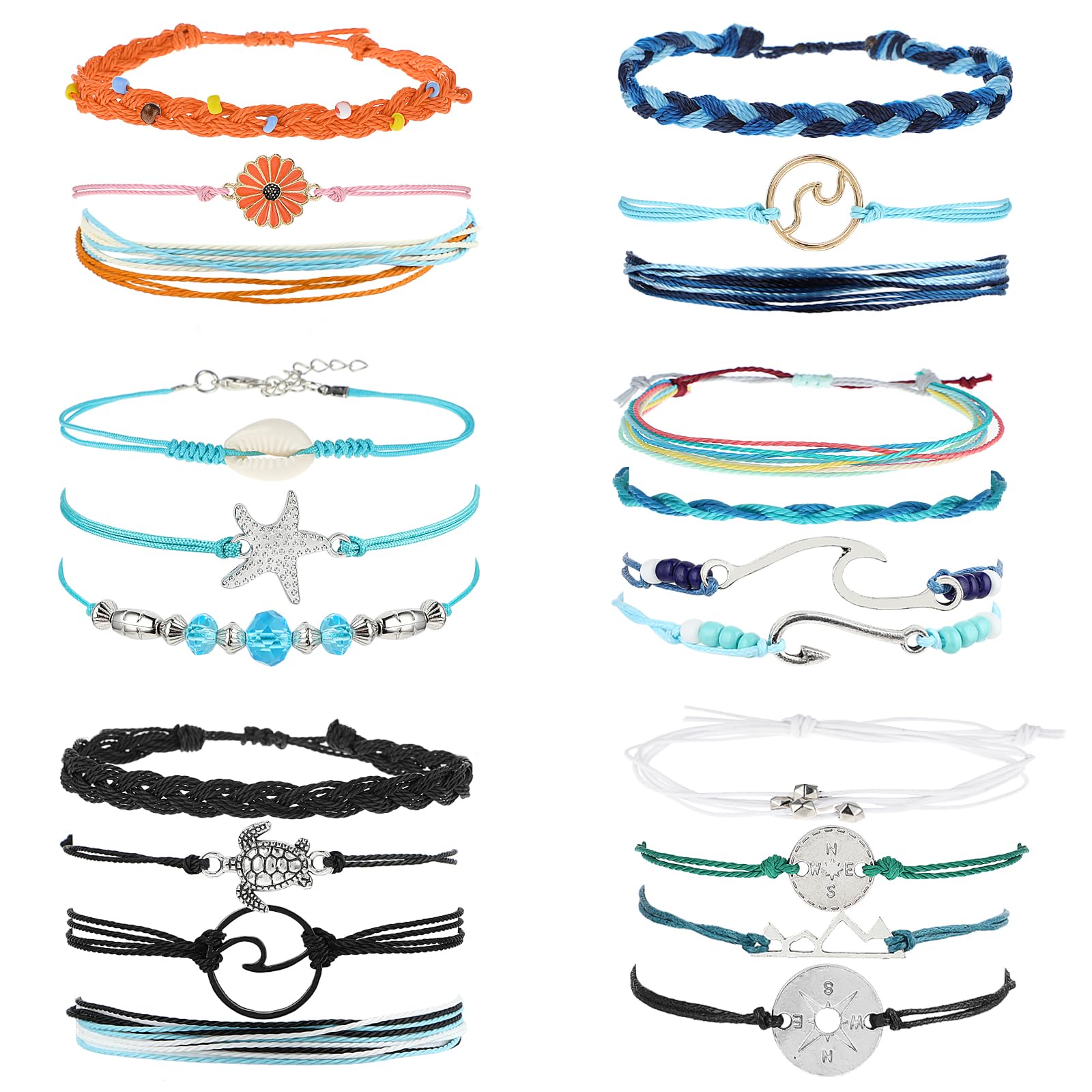 Yolev21 Pieces String Wrap Bracelets Adjustable Braided Beach Bracelet Rope Friendship Bracelets Boho Bracelets Summer Surfer Bracelet Jewelry Gift for Women Girls