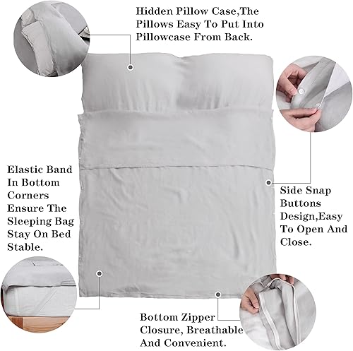 Miniatura 2 de S VICTORY SYMBOL Sábana de cama portátil 100% lino, forro de saco de dormir para hotel y viajes, saco de dormir para adultos, ultra ligero con